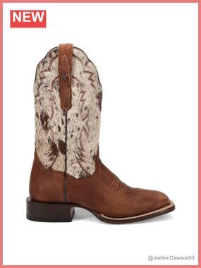 Women's Cowboy Boots Square Toe Mid Calf Low Heel Leather